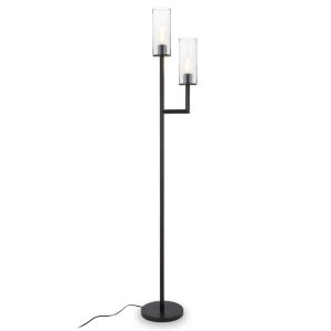 sleek and modern farmhouse floor lamp with 2 tall glass shades