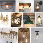 Photo collage with text overlay that says modern farmhouse light fixtures
