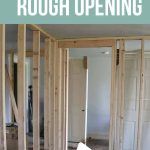 Photo of door frame with text overlay that says how to calculate a door rough opening with an arrow pointing inside the door opening on wall