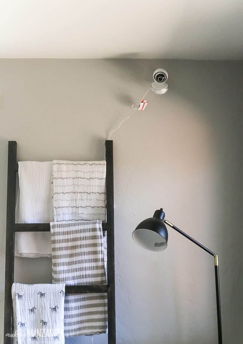This video monitor - connected to the wall above the blanket ladder - is a must have in any baby nursery set up.