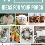 Collage of fall outdoor decorations with text overlay that says 17 fall decor ideas for your porch