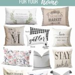 Collage of pillows with text overlay that says farmhouse throw pillows for your home