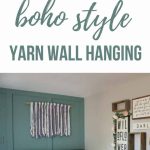 Yarn wall hanging above a crib in a boho nursery with text overlay that says how to make this boho style yarn wall hangin