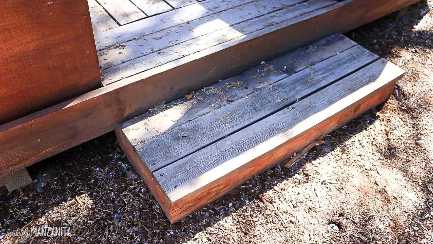 Step on wood deck that has been neglected