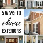 Photo collage showing craftsman style homes with decorative millwork with text overlay that says 5 ways to enhance exteriors