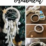 Collage of ornament making tutorial with text overlay that says dreamcatcher ornament