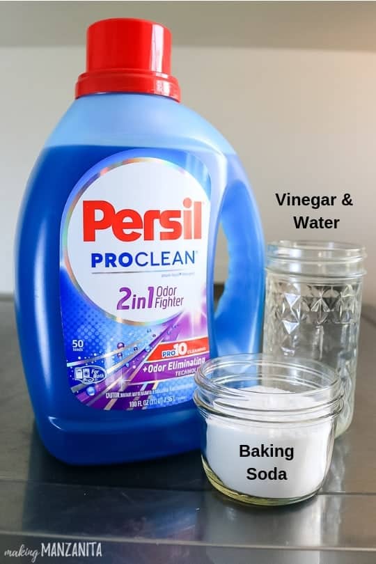 We use vinegar, water, and baking soda to clean our front load washing machine.