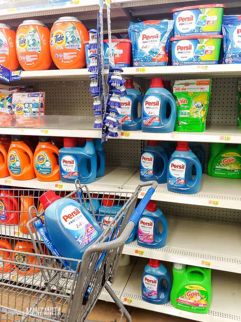 Detergents in the supermarket shelves