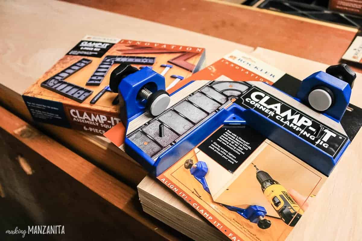 Rockler's clamp-it corner clamping jig is must-have tool if you plan on building a hallway cabinet.