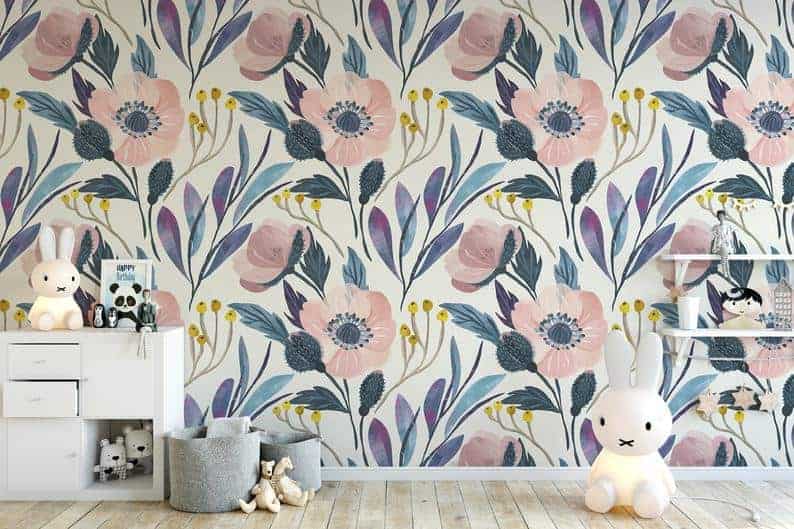 This colorful floral wallpaper would look great as an idea for the wall behind your bed