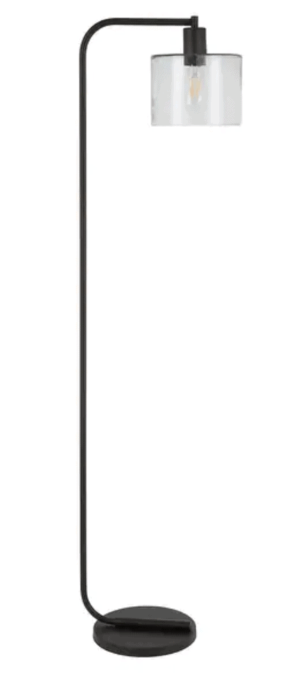 Metal post floor lamp with glass shade