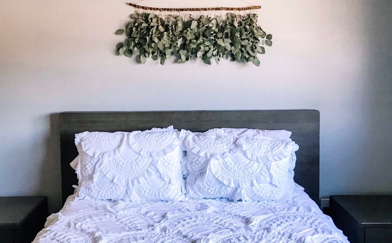 Natural eucalyptus hanging is great idea to put above your bed on the wall