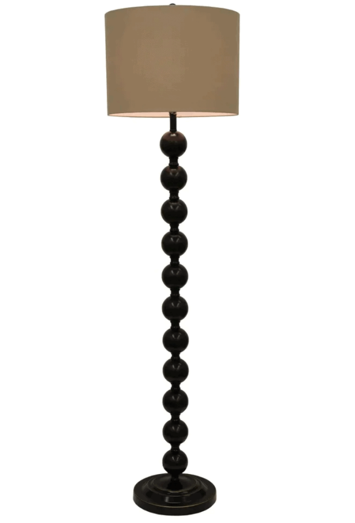 Stacked ball base with dark bronze finish lamp for floor with round faux silk shade