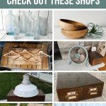 Old bottles, vintage wooden bowls, vintage wooden hangers, vintage fan, industrial light, vintage card catalog, vintage books, vintage street sign with text overlay that says love vintage decor? check out these shops!