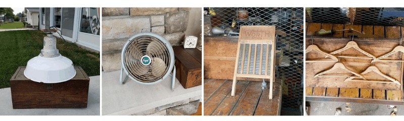 Vintage porcelain westinghouse, frigid adjustable metal fan, iron washboard, old hotel hangers
