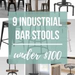 Collage showing different industrial counter height stools in background with text overlay that says 9 industrial bar stools under $100