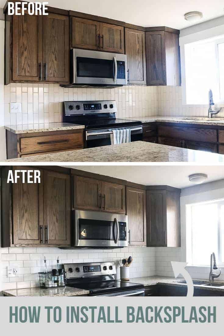 Before and after: a look at the difference in our kitchen backsplash after installing new subway tiles.