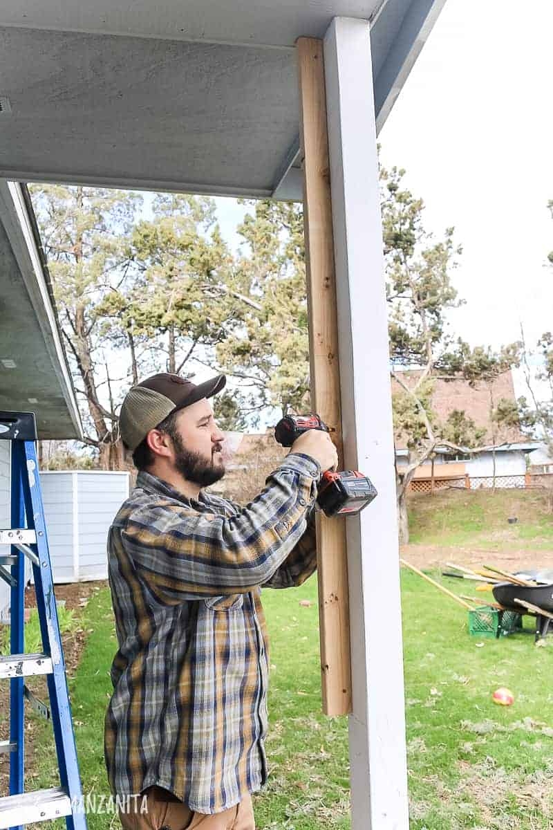 Squaring out skinny rectangular porch posts with 2x3'x and DIY porch column sleeves