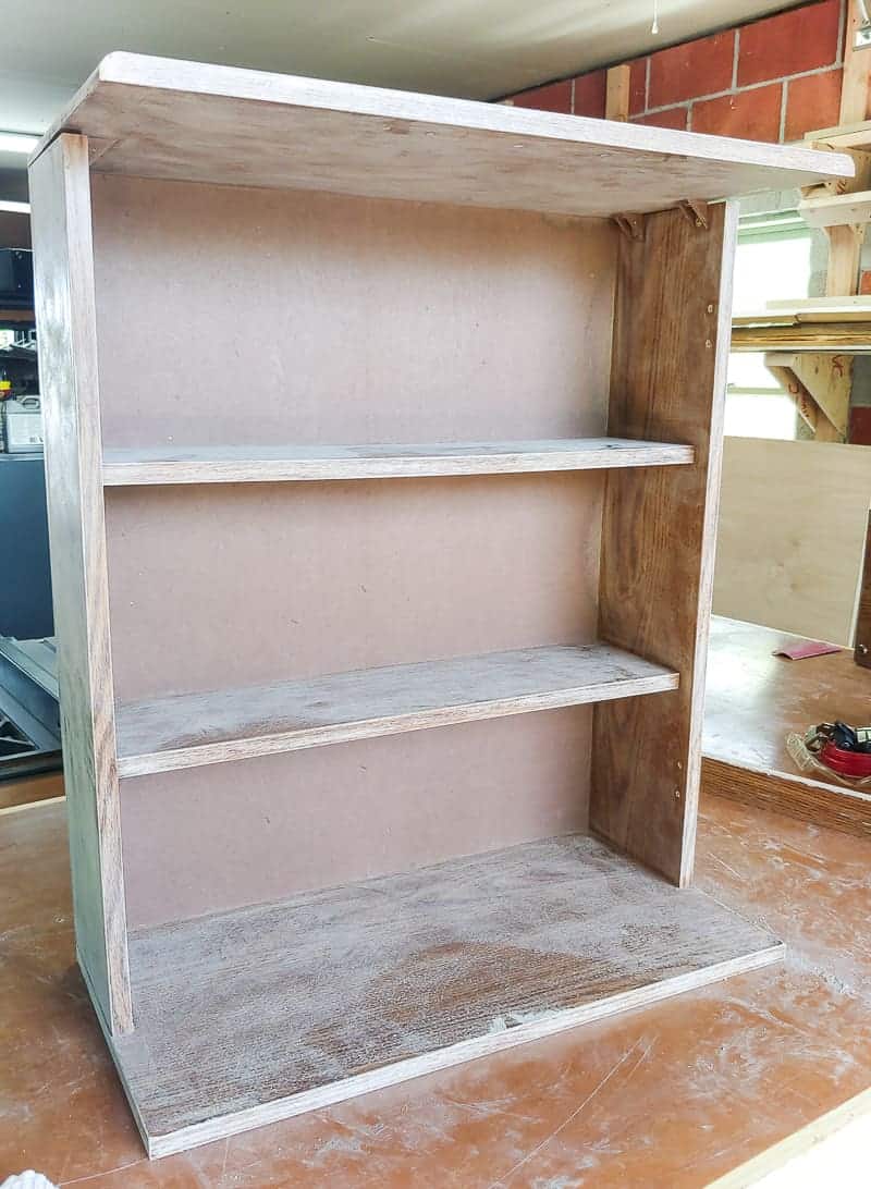 Fully sanded laminate cabinet makeover before painting