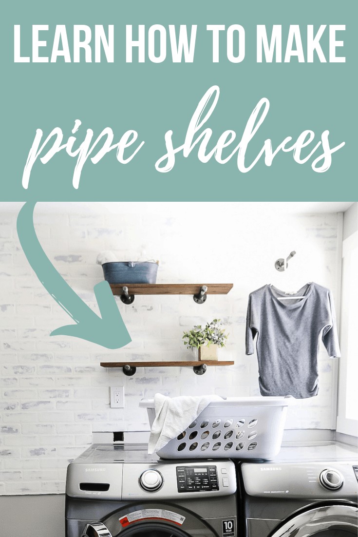 Want to learn how to make industrial style pipe shelves? these shelves are functional and stylish in this farmhouse style laundry room