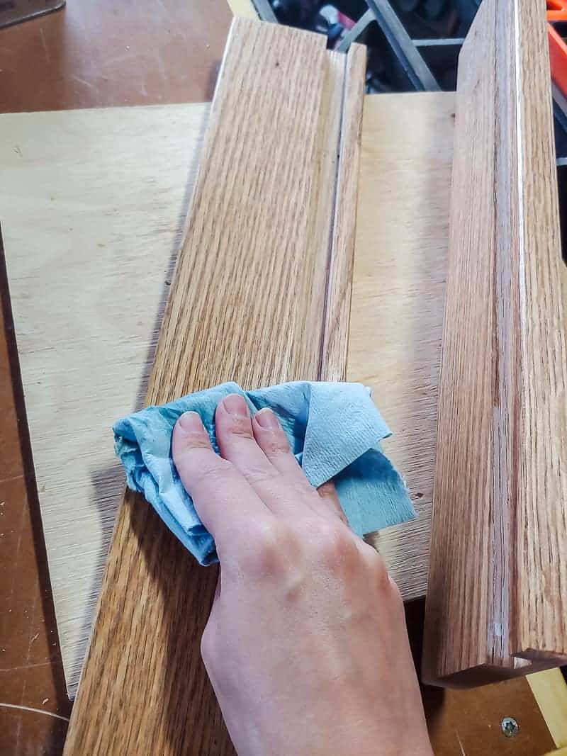 what to do with leftover tiles. Staining wood pieces using blue shop towel