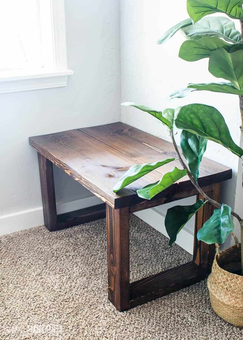 small DIY indoor bench side view