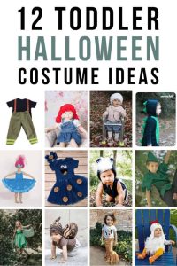 picture of a baby with custome design and with text overly saying  toddler costume ideas