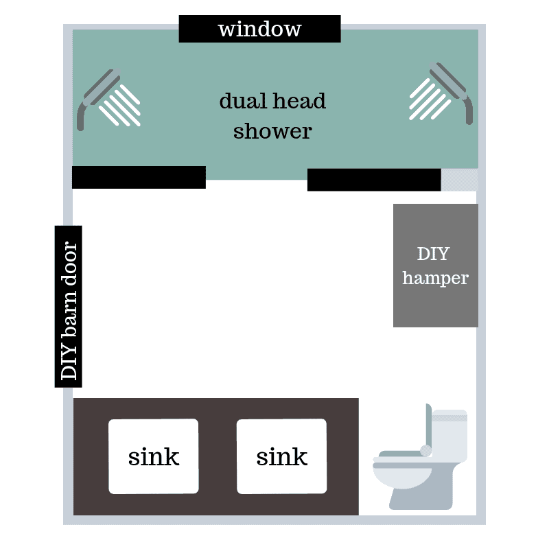 Another modern bathroom design floor plan showing the after renovation