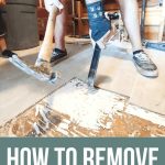 Removing tile floor using hammer photo with text overlay that says How to Remove Tile Flooring