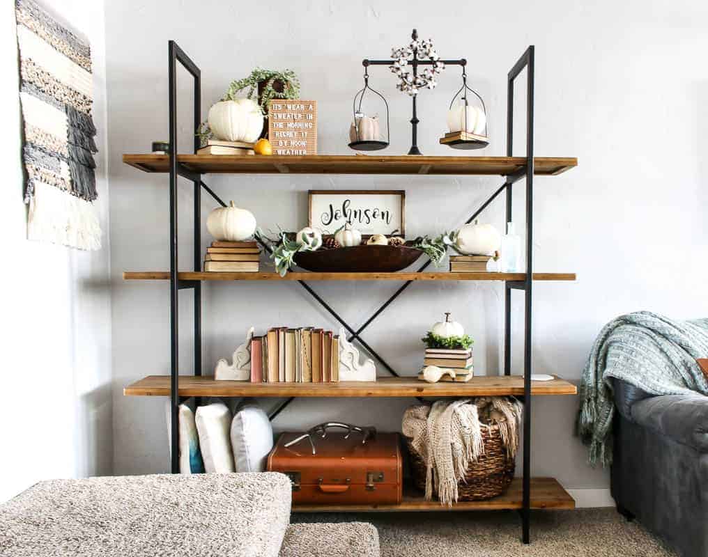 Living Room Shelf Ideas With Pumpkin Decorations For Fall