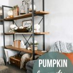 Side image of the Living Room Shelf with text overlay that says Pumpkin Decorations for Fall with Shelves