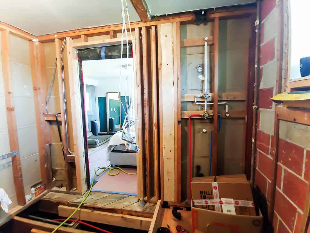 Ripped wall of the modern bathroom renovation