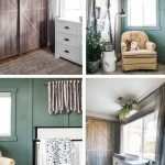 Mix of 4 images showing boho style nursery for baby girl with green accents and white nursery furniture