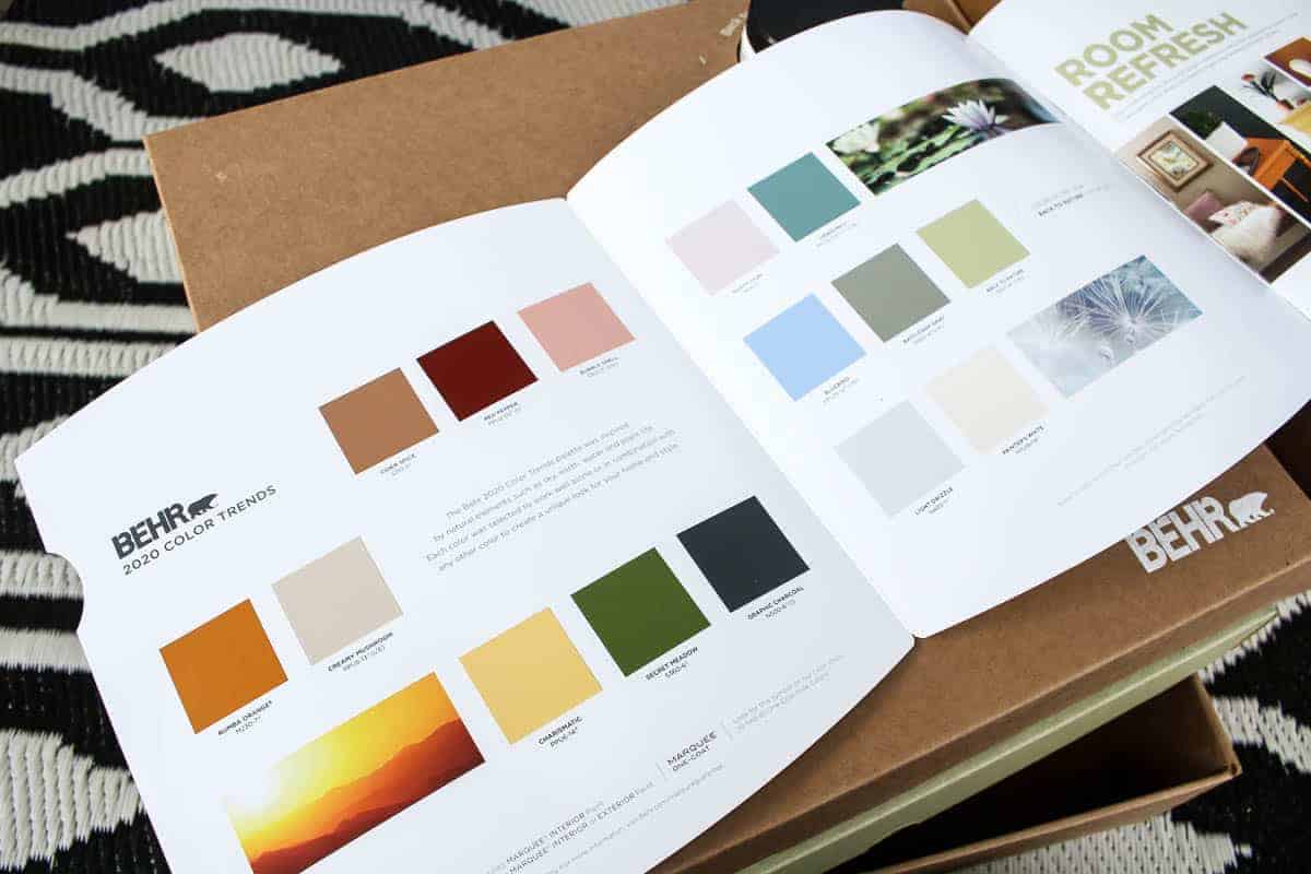 Color paint samples shown on the leaflet showing Behr's 2020 Color Trends