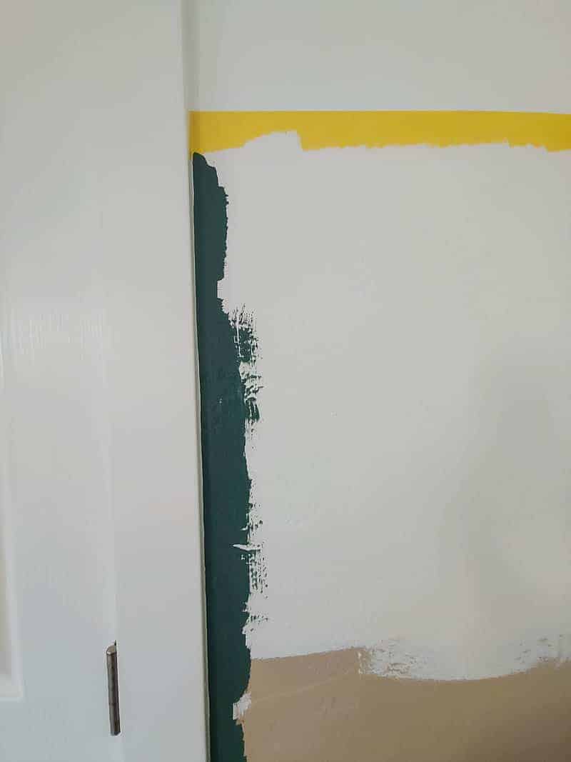 Adding the bottom paint color for our two toned bedroom walls; the color is a rich jade.