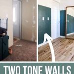 Collage of before and after bedroom with and without the two tone wall with text overlay that says Two Tone Walls Paint Makeover