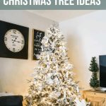 Farmhouse Christmas Tree at the corner of the living room with different Christmas tree decor ideas with text overlay that says Farmhouse Christmas Tree Ideas