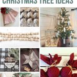 Christmas tree decoration ideas inlcuding reclaimed tree topper, farmhouse Christmas tree, wooden ornaments with text overlay that says Farmhouse Christmas tree Ideas