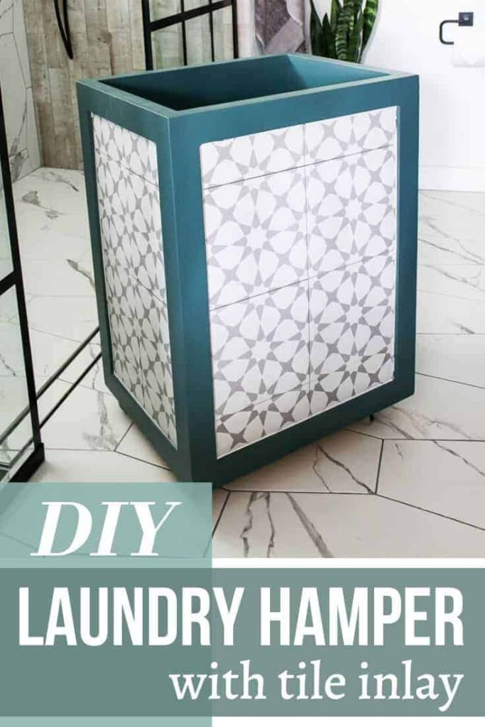 How to make a DIY wooden laundry hamper with tile inlay. This simple DIY project is perfect for a bathroom, bedroom, or laundry room