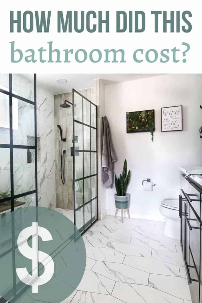 It is a picture of the bathroom with white tile flooring and white walls. There are black window panels for the shower.