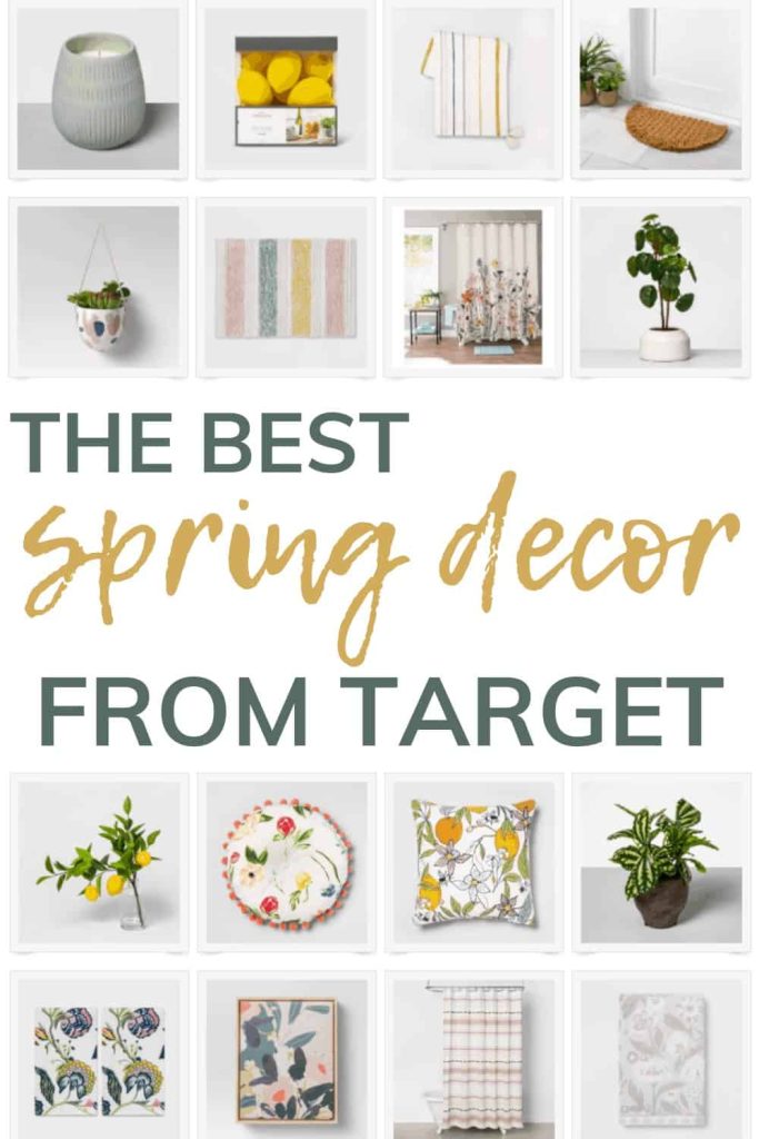 Collage of colorful and trendy home decor accents in a grid format with text overlay that says the best spring decor from target