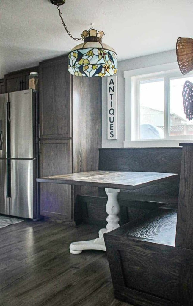 Our farmhouse kitchen table top was an easy DIY project that looks amazing in our kitchen nook
