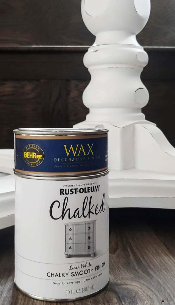 Showing the finished project of chalked paint on a kitchen base table finished off with a wax finish