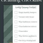shows a weekly cleaning checklist with overlay texts that says free weekly cleaning checklist