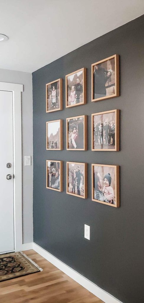 How to create a 3 by 3 grid photo gallery wall with wooden picture frames