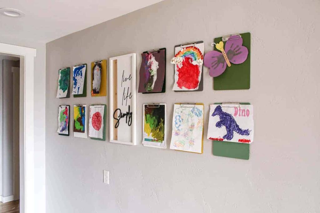 A clipboard gallery wall is the perfect way to display cherished childrens art