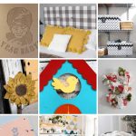 shows 9 different cardboard DIY projects with text at top that says 11 cardboard crafts for adults