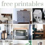 Shows 9 woodworking projects like tables, planters, and shelves with text at top that says woodworking plans, free printables