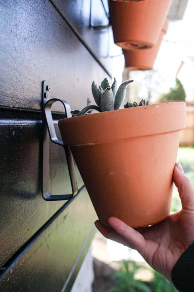 Learn how to make this easy hanging planter wall for your backyard to use as a vertical garden