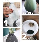 Shows each step of how to makeover a vase with text that says vase makeover